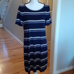 WHBM Navy & White Short Sleeve Striped Dress M